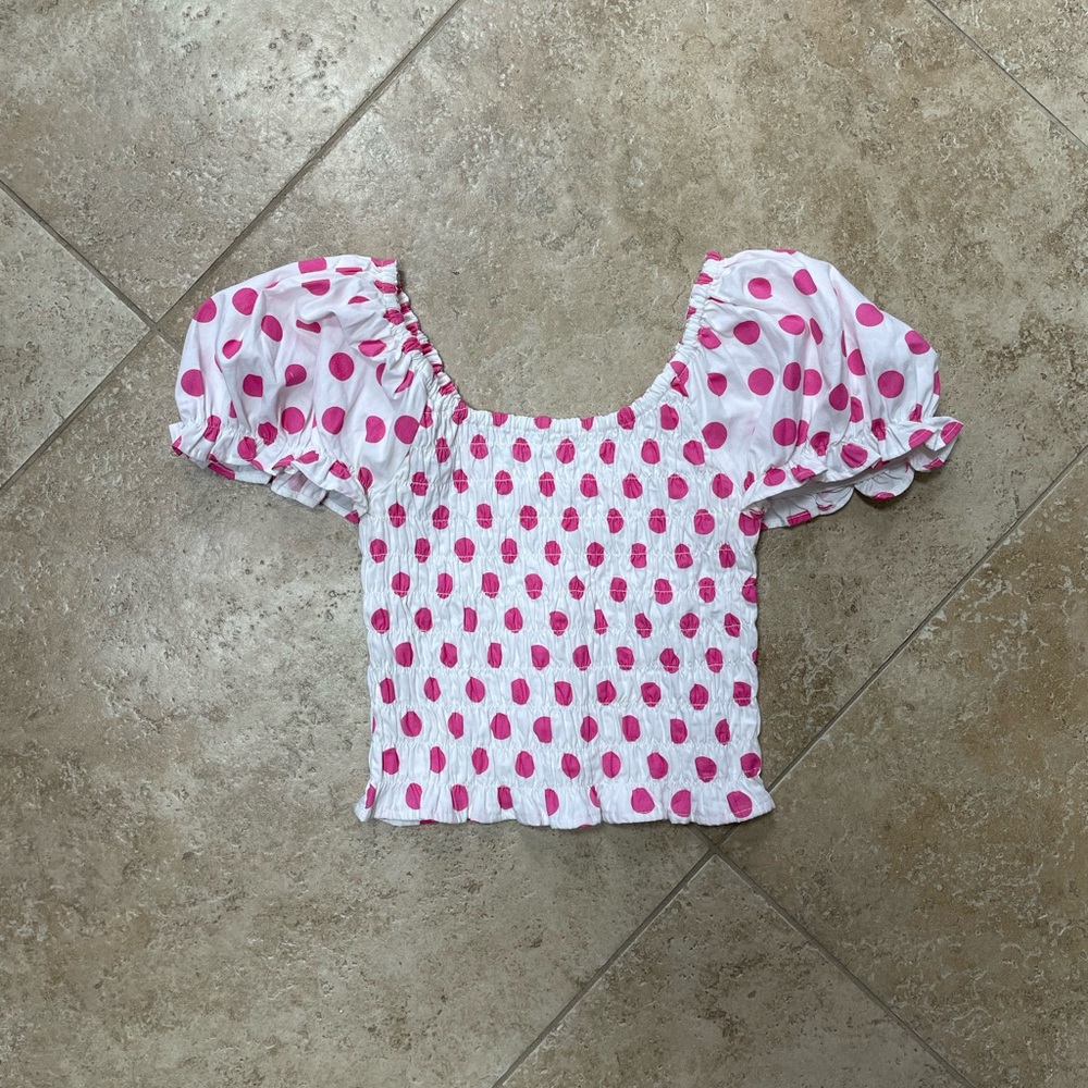 LOVERS and FRIENDS polka dot pink and white top